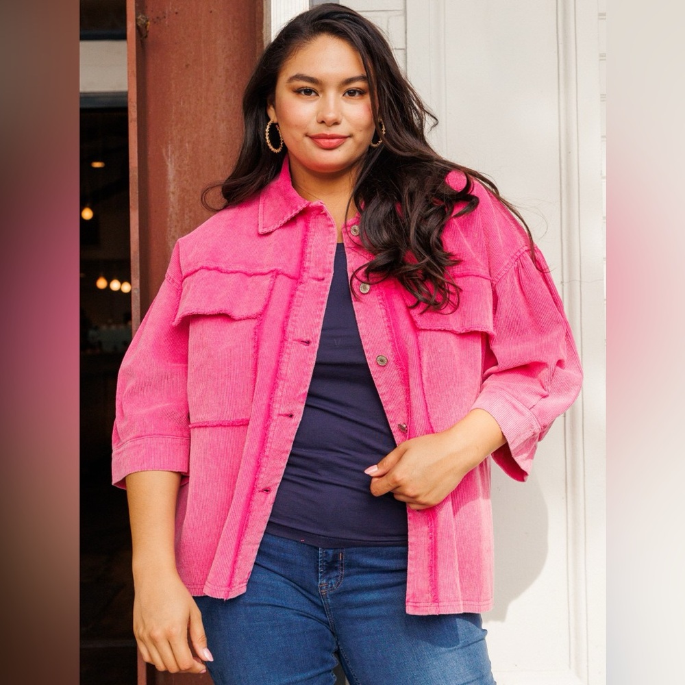 Oddi PLUS Washed Fuchsia Washed Corduroy Jacket - Picture 6 of 6